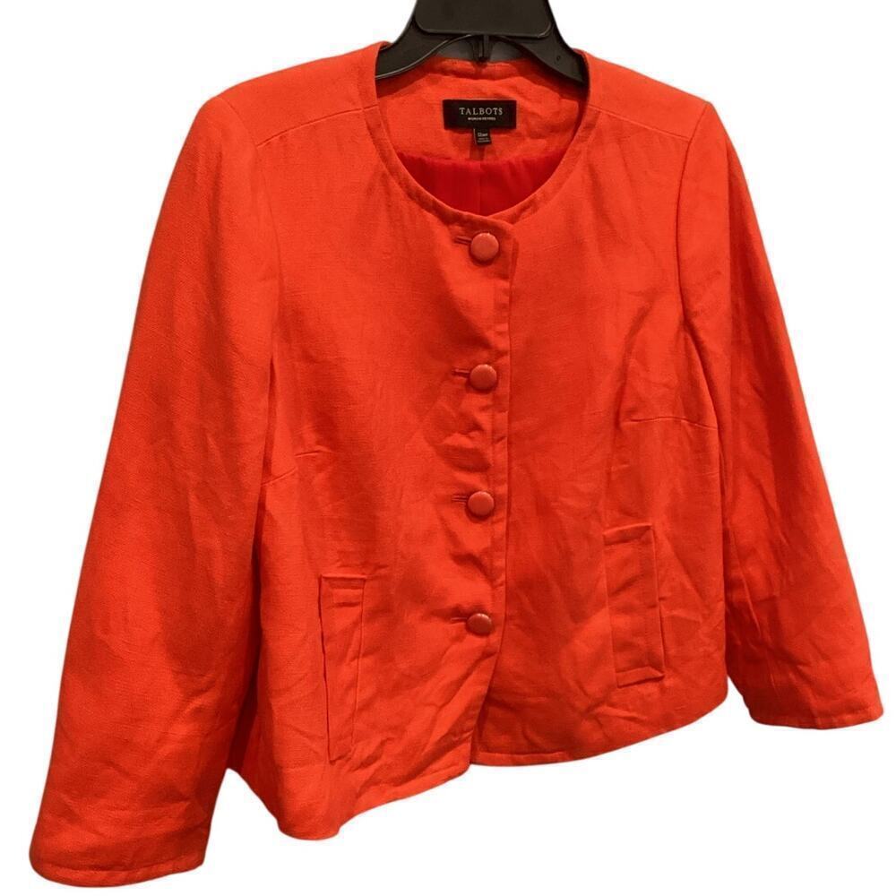 Talbots Womens Linen Blazer Size 12WP Classic Preppy Work Career Business Orange